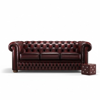Chesterfield Classic Sofa 3-Seater Glossy Upholstery Faux Leather With Cushions Comfortable Living Room Couch New