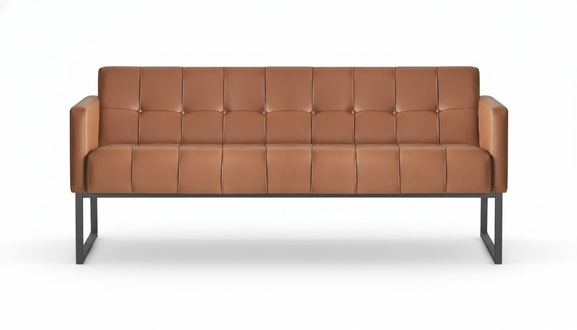 Brown 3-Seater Sofa Solid Color Modern Design Office Living Room