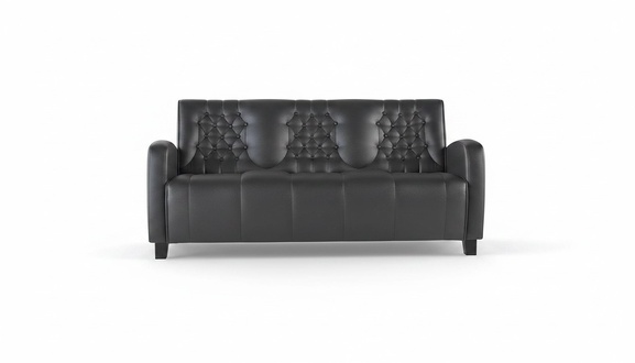 3-Seater Chesterfield Modern Sofa Leather Sofa Black Leather Wood