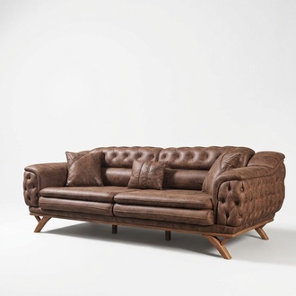 Sofa 3 seater Chesterfield Fabric Couch Upholstery Sofas Faux Leather Couches