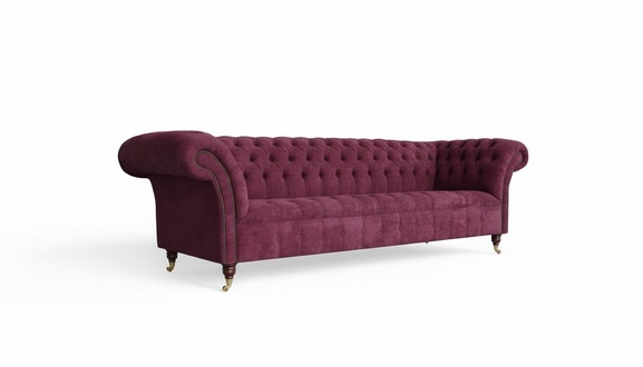 Sofa 3 seater Chesterfield Sofas Couches Living Room Design Textile Fabric Bordaux