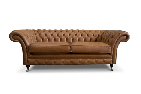 Sofa 3 Seater Couch Chesterfield Upholstery Seat Set Leather Brown Textile