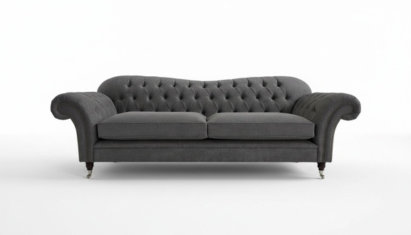 Chesterfield Sofa 3-Seater Grey Textile Royal Classic Design Comfortable Couch on Castors New