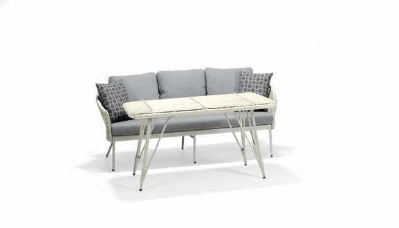 Gray 3-Seater Sofa Coffee Table Terrace Rattan Design Modern 2-Piece Furniture