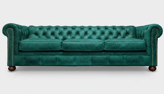 Chesterfield Sofa 3-Seater Turquoise Green Faux Leather Upholstery Comfortable Wooden Feet Couch