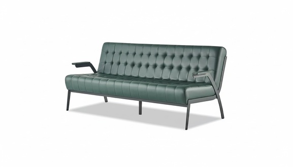 Green 3-Seater Sofa Modern Three-Seater Chesterfield Leather Stainless Steel