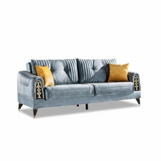 Gray Single-Colored 3-Seater Sofa Black Stainless Steel Legs Modern Living Room