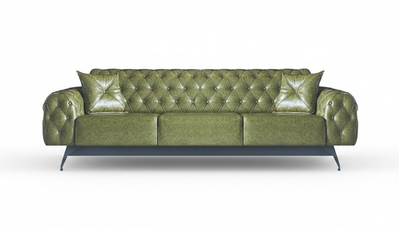 3-Seater Sofa Leather Green Leather Sofa Classic Chesterfield Upholstered Cushion