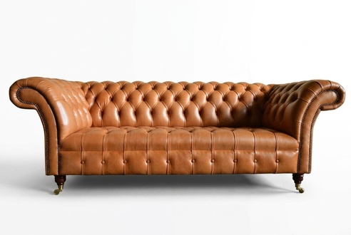 Sofa 3 Seater Orange Leather Sofa Couches Chesterfield Set Leather Sofas