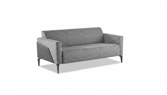 3-Seater Sofa Textile Leather Stainless Steel Modern Gray Couch Three-Seater Soft