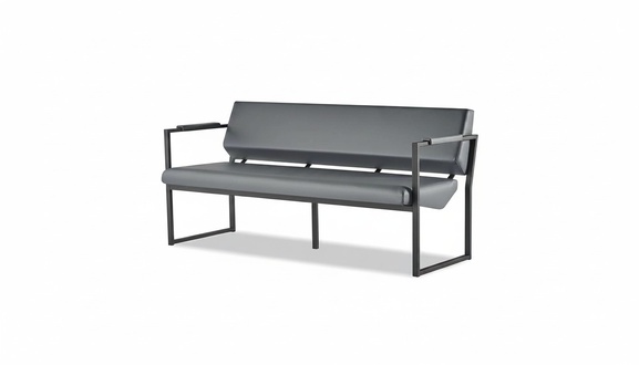 3-Seater Sofa Office Black Leather Sofa Modern Leather Stainless Steel