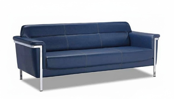 Sofa 3-seater upholstered furniture modern style living room blue leather seat cushion