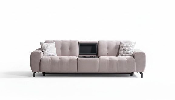 3-Seater Sofa with Console Design Upholstered Modern Fabric Three-Seater Couch