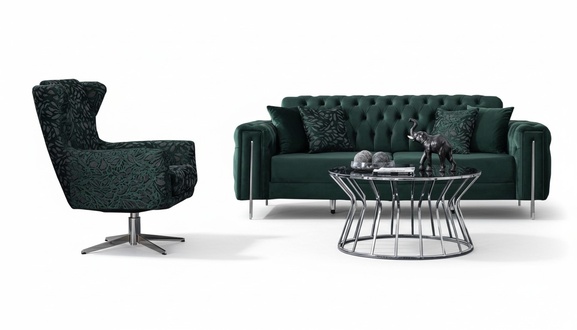 Sofa 3-seater with armchair Green Chesterfield couch set living room