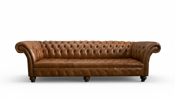 4-Seater Big Brown Sofa Couch Living Room Design Four-Seater Leather