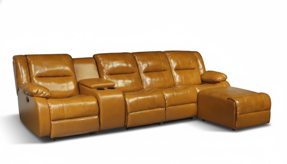 Sofa 4 Seater Couch Upholstery Leatherette Sofas Brown Pouffe Couches New