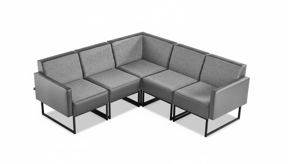 Sofa 4-seater gray textile modern leather stainless steel L-shape seating furniture wood