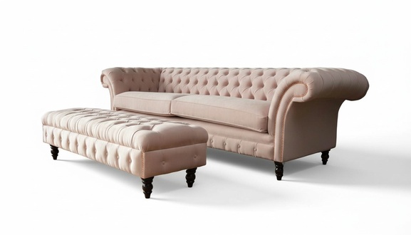 Sofa 4 Seater Stool Couch Upholstery Chesterfield Seat Textile Fabric New