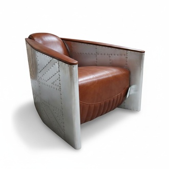 Sofa armchair real leather couch club lounge aviator vintage aluminum plane retro