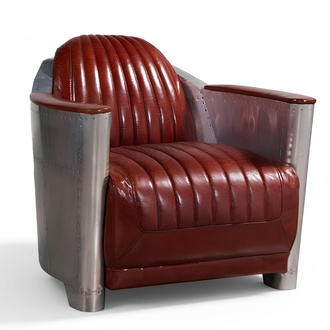 Sofa armchair real leather couch club lounge retro aviator vintage aluminum plane