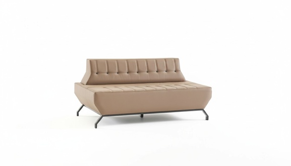 Art Deco Sofa Leather Sofa 2-Seater Beige Buttons Leather Stainless Steel Chesterfield