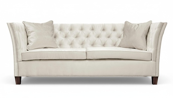 Sofa Beige Chesterfield Three-Seater Upholstered Furniture Hotel Practice Living Room Velvet