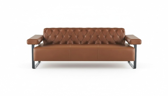 Brown Sofa 3-Seater Leather Sofa Modern Chesterfield Armrests Stainless Steel