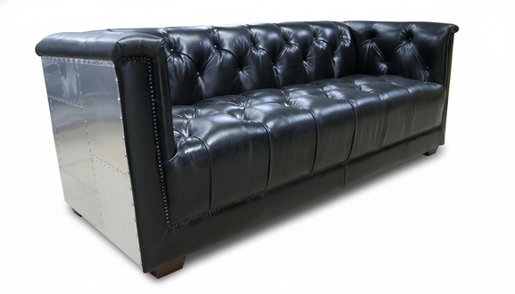 Sofa Chesterfield 3-Seater Vintage Airplane Real Leather Aluminium Sofas