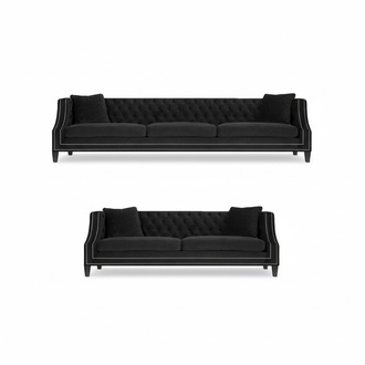 Sofa Complete Chesterfield Black 2x Sofas Couch Living Room Upholstered Furniture