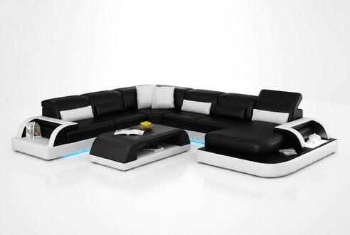 Sofa Corner Sofa Design Living Area Black Upholstered Seating Set Leather Sofa USB