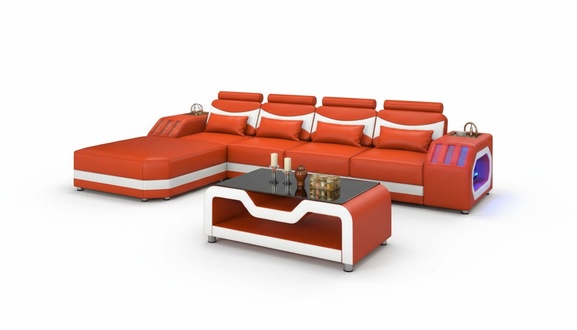 Sofa Corner Sofa Leather Sofa L Shape Couch Sofas Orange Luxury Corner Set LED