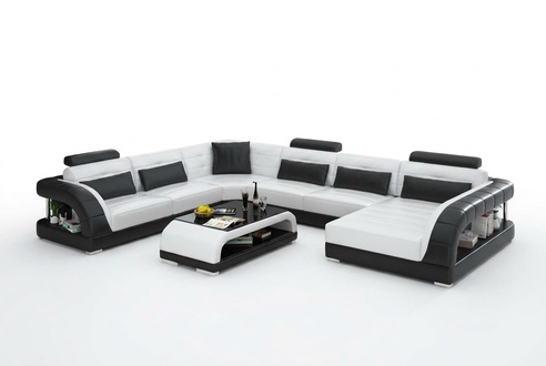 Sofa set with USB, padded sofa set 3+2+1, leather couches, complete 2705.