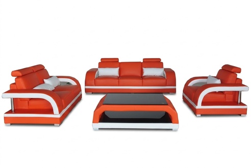 Sofa Couch Leather Upholstered Seat Couch Set 3+2+1 USB + Table Set Design Sofa