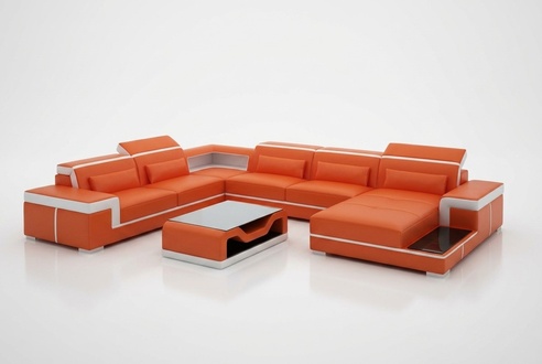 Sofa Couch Upholstery Living Set Design Corner Sofa Leather New Orange UForm
