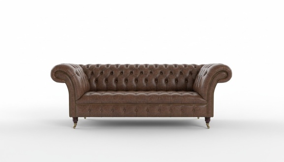 Chesterfield Classic Sofa 3-Seater Brown Faux Leather Couch With Castors Comfortable New