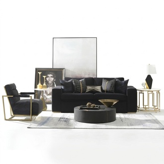 Sofa Couch Velvet Upholstery Seat 3+1 Seater Design Couches Sofas Metal New Set