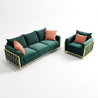 Sofa Couch Velvet Upholstery Seat 3+1 Seater Set Design Couches Sofas Metal New
