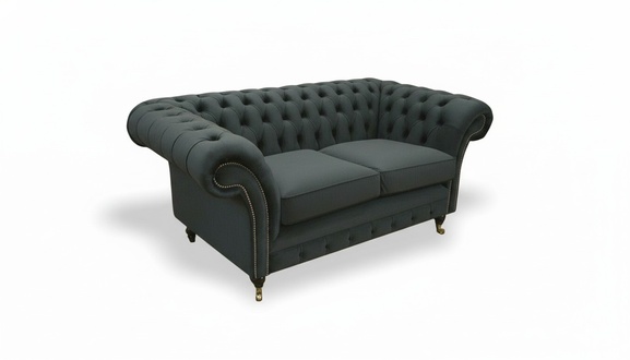 Sofa Fabric Black Luxury Furniture 2-Seater Chesterfield Modern Design Couches New