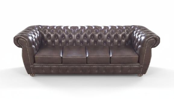 Brown four-seater sofa leather sofa upholstered furniture luxury decor Chesterfield