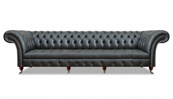 Sofa four-seater couch black leather upholstered furniture Chesterfield furnishings