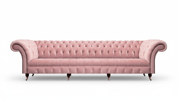 Sofa four-seater couch luxury textile living room pink upholstered furniture Chesterfield