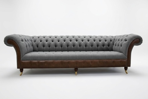 Sofa Four Seater Couch Chesterfield Upholstery Seat Set Leather Textile Grey New
