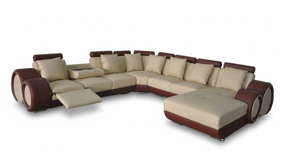 Leather sofa corner sofa living landscape couch upholstery seating corner set + USB