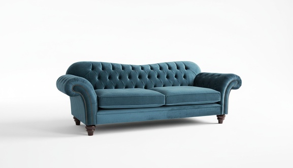 Sofa 3-Seater Chesterfield Blue Textile Classic Couch With Comfortable Cushions New