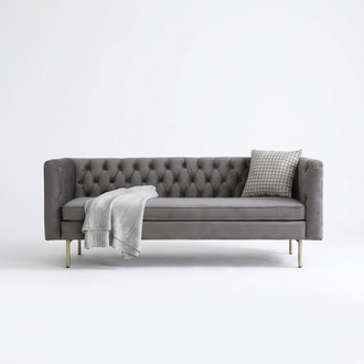 Chesterfield Sofa 3-Seater Modern Style Grey Couch Textile Upholstered Metal Legs New