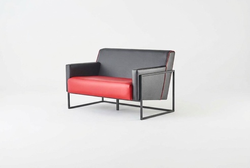 Red Black Leather Sofa 2-Seater Stainless Steel Versatile Modern Two-Seater