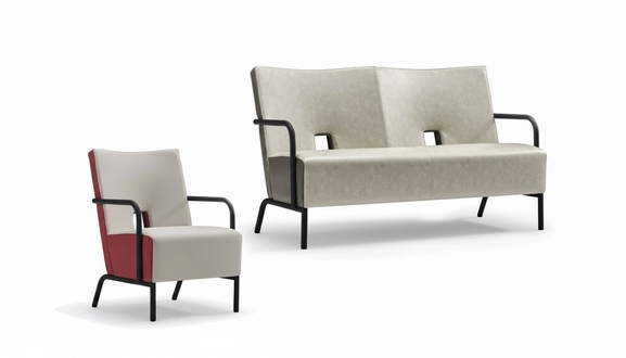 Sofa set 2+1 seater in leather, modern design in gray color for the living room.