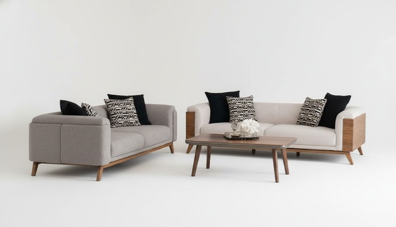 Sofa Set 2x Sofas 3-seater Coffee Table Upholstered Sofa Couch Fabric Living Room