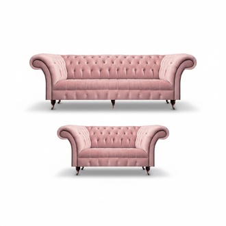 Sofa set 2 pieces pink complete Chesterfield living room 2x sofas new furnishings
