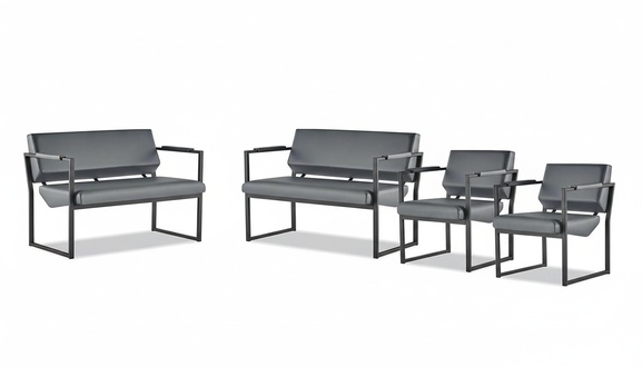 Sofa set 2-seater armchair black leather sofas modern leather stainless steel couch